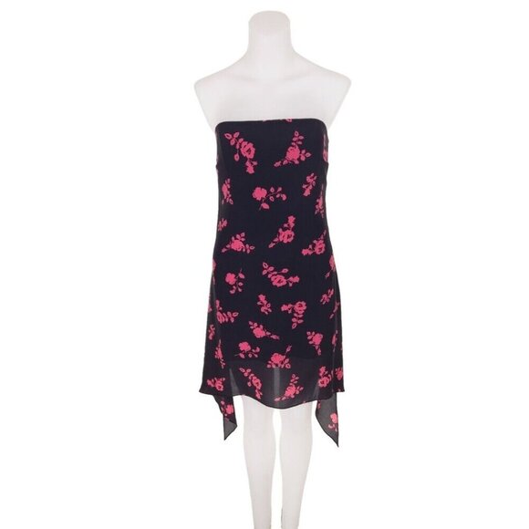 Versus Versace Dresses & Skirts - Versus Versace Strapless Floral-print Silk-crepe Mini Dress 46 US 10 Black Pink